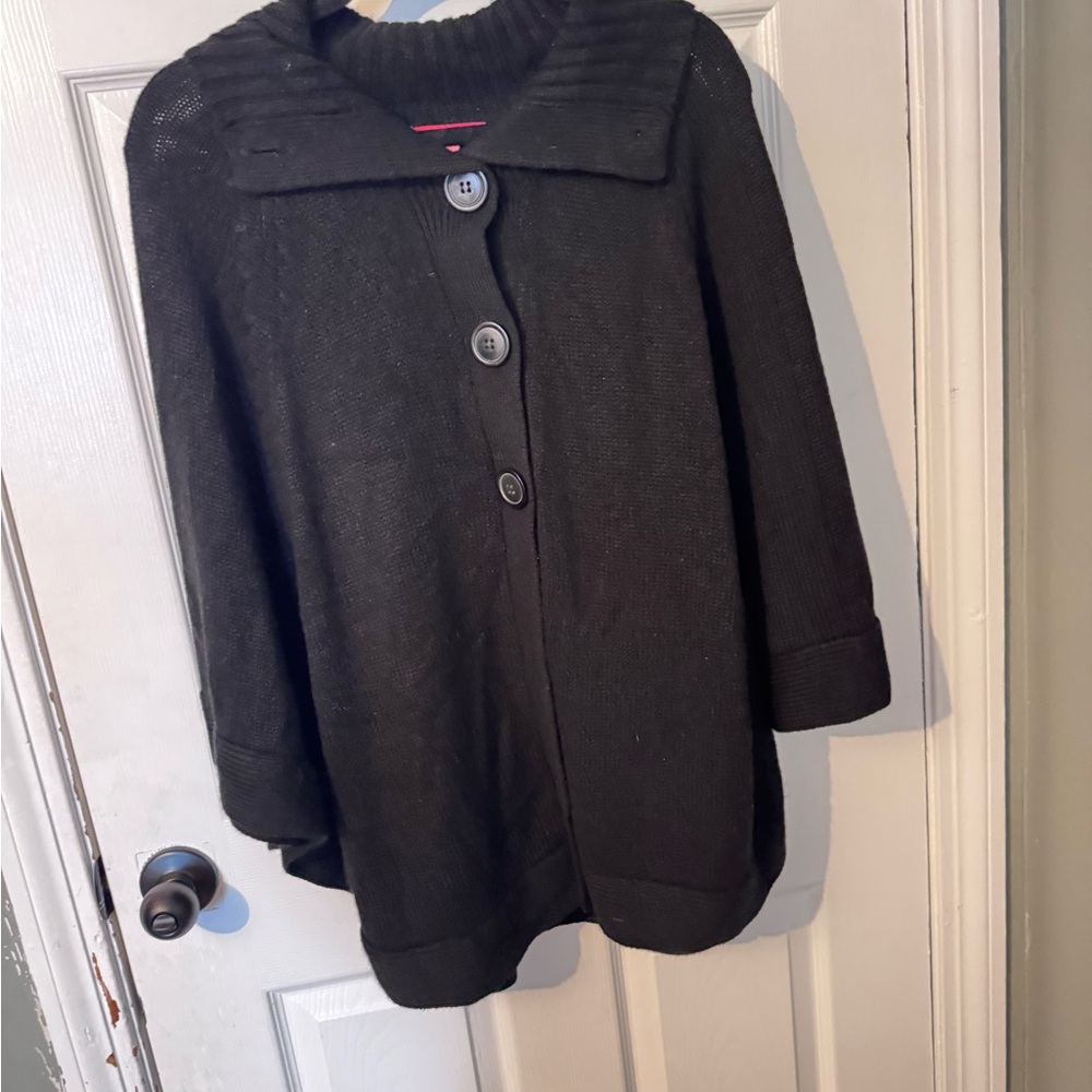 Debbie Morgan Black Cape Sweater with Wide Collar